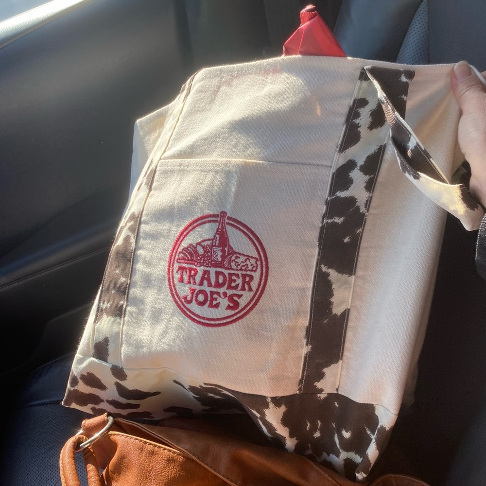 Trader Joe's Custom Cow Print Tote Bag - Cream and Brown - Picture 3 of 6